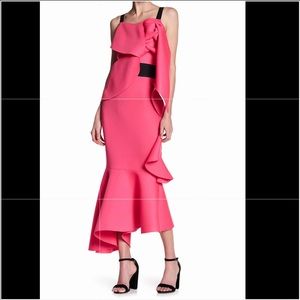 Pink midi length dress in a scuba fabric